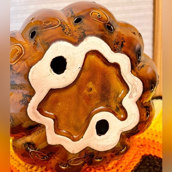 Burnt Orange Ceramic Pumpkin Patch Thanksgiving Halloween Autumn Friendsgiving - Picture 10 of 10